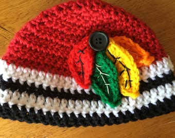 Crocheted Chicago Blackhawk Baby Hat