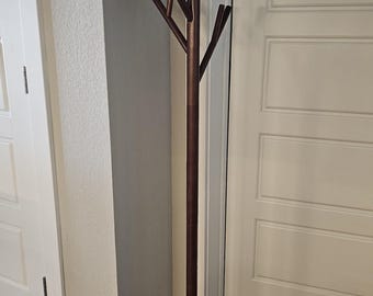 Wooden Coat tree freestanding 3 Adjustable Heights with 12 Hooks, Umbrella Rack, Purse Rack, Hat Rack
