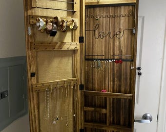 Wooden Jewelry Armoire Cabinet with Full Length Mirror Wall, Jewelry Storage Gift for Her