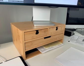 Natural Bamboo Desktop Drawer Organizer, for Makeup, Letter, Home Office Supplies