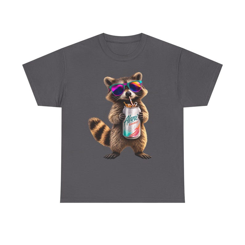 Raccoon Drinking Alani Energy Drink T-Shirt, Quirky Animal Graphic Tee image 15