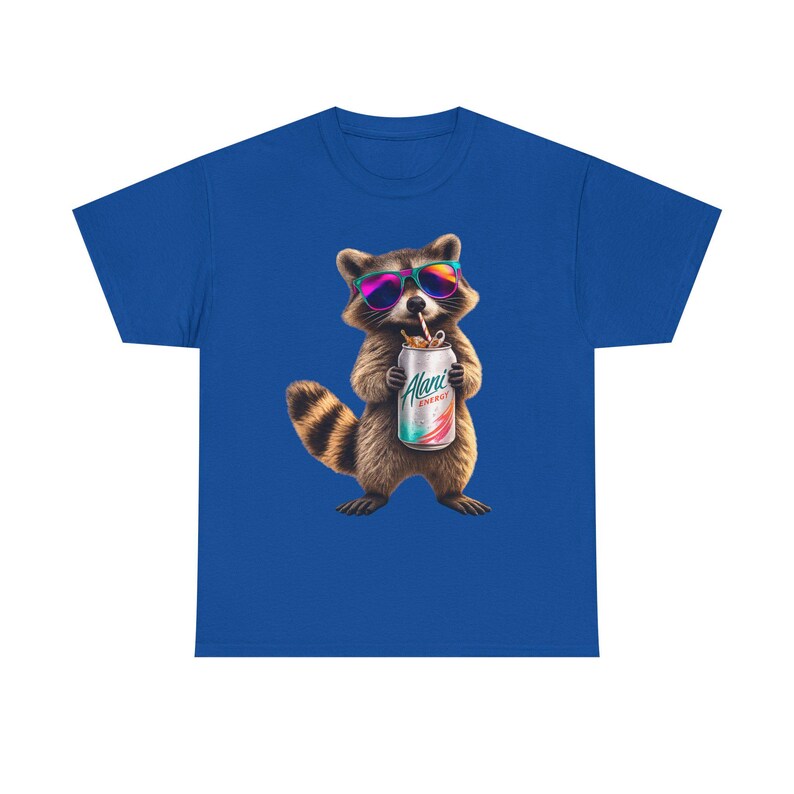 Raccoon Drinking Alani Energy Drink T-Shirt, Quirky Animal Graphic Tee image 16