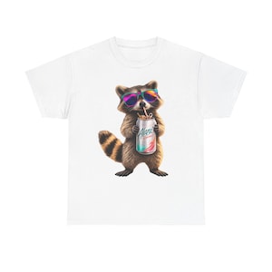 Raccoon Drinking Alani Energy Drink T-Shirt, Quirky Animal Graphic Tee image 4