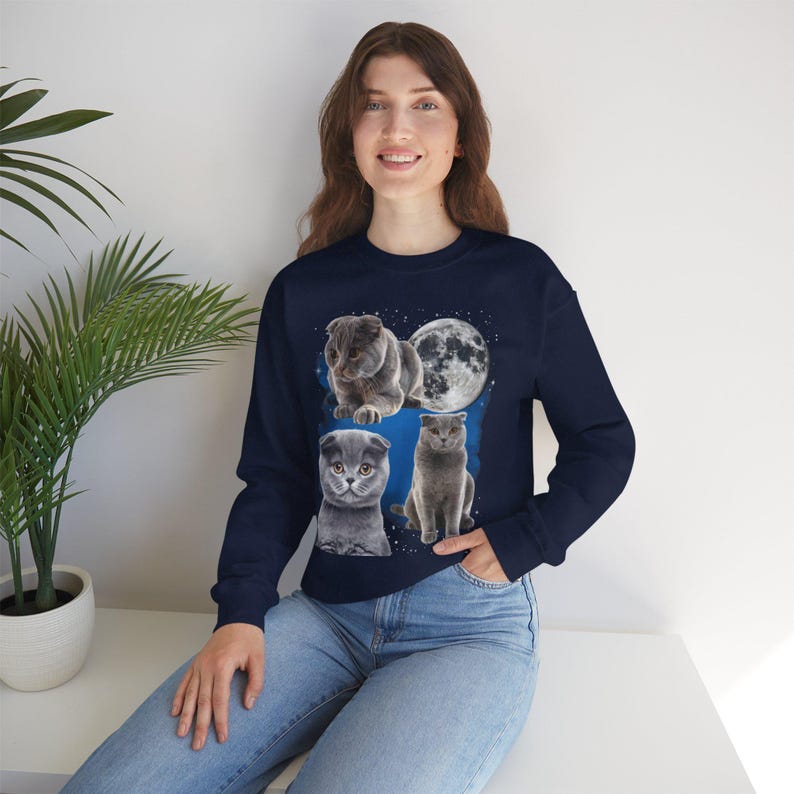 Drei Scottish Fold Mond Shirt, Scottish Fold Katzen T-Shirt, süße Katze Mond Phase T-Shirt, Katzenliebhaber Geschenk, Sweatshirt, Kleinkind, Komfort Farben Bild 19