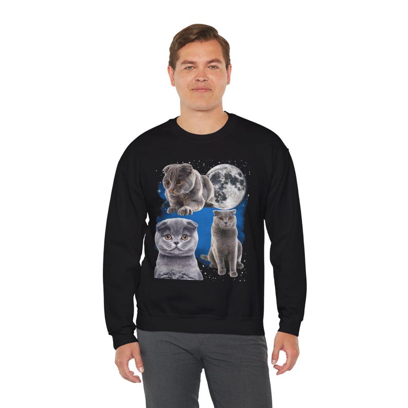 Drei Scottish Fold Mond Shirt, Scottish Fold Katzen T-Shirt, süße Katze Mond Phase T-Shirt, Katzenliebhaber Geschenk, Sweatshirt, Kleinkind, Komfort Farben Bild 5