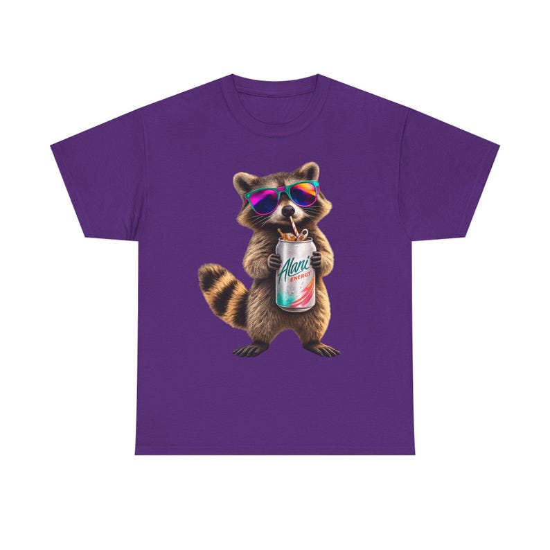 Raccoon Drinking Alani Energy Drink T-Shirt, Quirky Animal Graphic Tee image 18