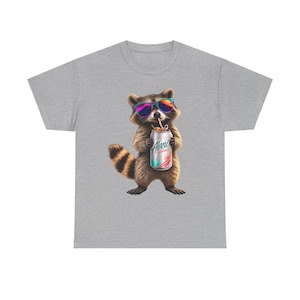 Raccoon Drinking Alani Energy Drink T-Shirt, Quirky Animal Graphic Tee image 7