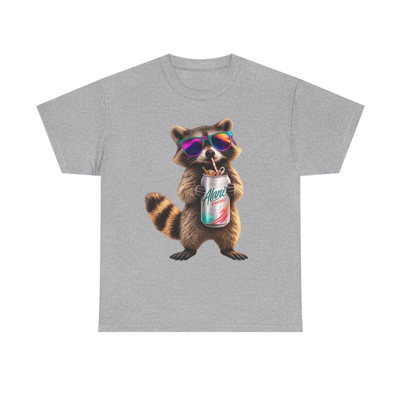 Raccoon Drinking Alani Energy Drink T-Shirt, Quirky Animal Graphic Tee image 7