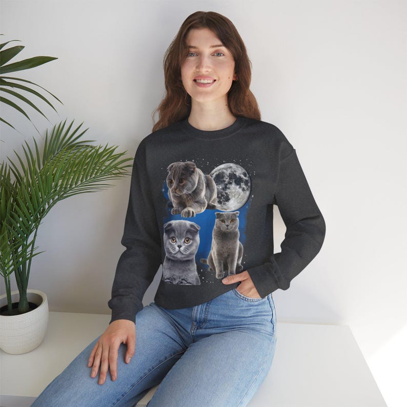 Drei Scottish Fold Mond Shirt, Scottish Fold Katzen T-Shirt, süße Katze Mond Phase T-Shirt, Katzenliebhaber Geschenk, Sweatshirt, Kleinkind, Komfort Farben Bild 17