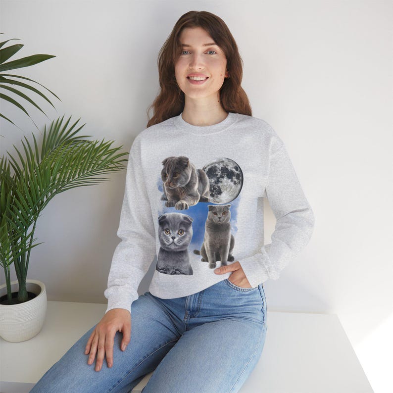 Drei Scottish Fold Mond Shirt, Scottish Fold Katzen T-Shirt, süße Katze Mond Phase T-Shirt, Katzenliebhaber Geschenk, Sweatshirt, Kleinkind, Komfort Farben Bild 3