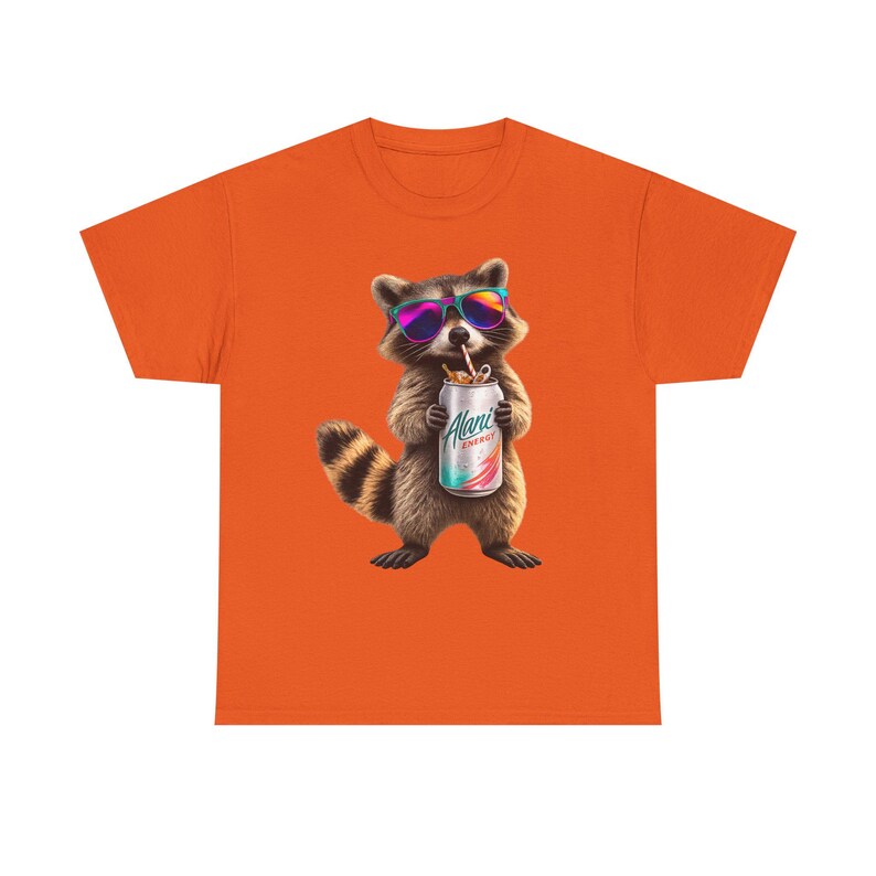 Raccoon Drinking Alani Energy Drink T-Shirt, Quirky Animal Graphic Tee image 9