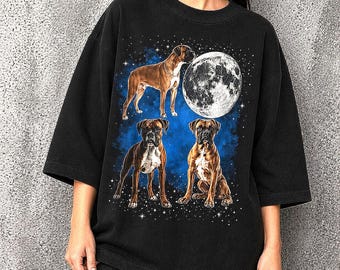 Drei Boxer Hund Mond Shirt, Boxer Hundeliebhaber T-Shirt, lustiges Boxer T-Shirt, süßes Hundegeschenk, Vintage Boxer Shirt, Haustierliebhaber Sweatshirt Hoodie