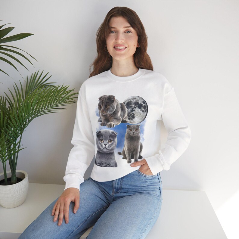 Drei Scottish Fold Mond Shirt, Scottish Fold Katzen T-Shirt, süße Katze Mond Phase T-Shirt, Katzenliebhaber Geschenk, Sweatshirt, Kleinkind, Komfort Farben Bild 13