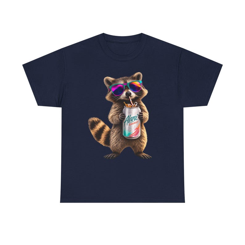 Raccoon Drinking Alani Energy Drink T-Shirt, Quirky Animal Graphic Tee image 17