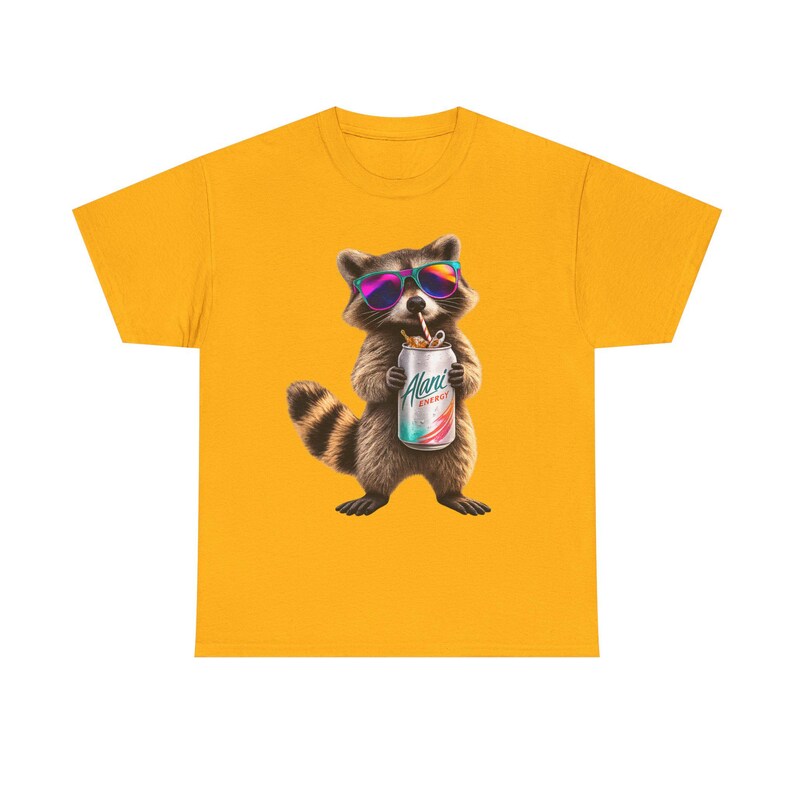 Raccoon Drinking Alani Energy Drink T-Shirt, Quirky Animal Graphic Tee image 8