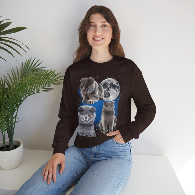 Drei Scottish Fold Mond Shirt, Scottish Fold Katzen T-Shirt, süße Katze Mond Phase T-Shirt, Katzenliebhaber Geschenk, Sweatshirt, Kleinkind, Komfort Farben Bild 15