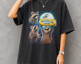 Twisted Tea Raccoons Howling Moon Graphic Tee, Vintage Night Animal Shirt