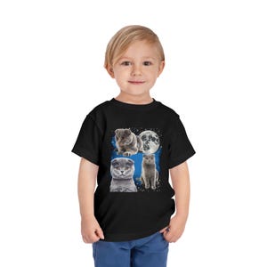 Drei Scottish Fold Mond Shirt, Scottish Fold Katzen T-Shirt, süße Katze Mond Phase T-Shirt, Katzenliebhaber Geschenk, Sweatshirt, Kleinkind, Komfort Farben Bild 4