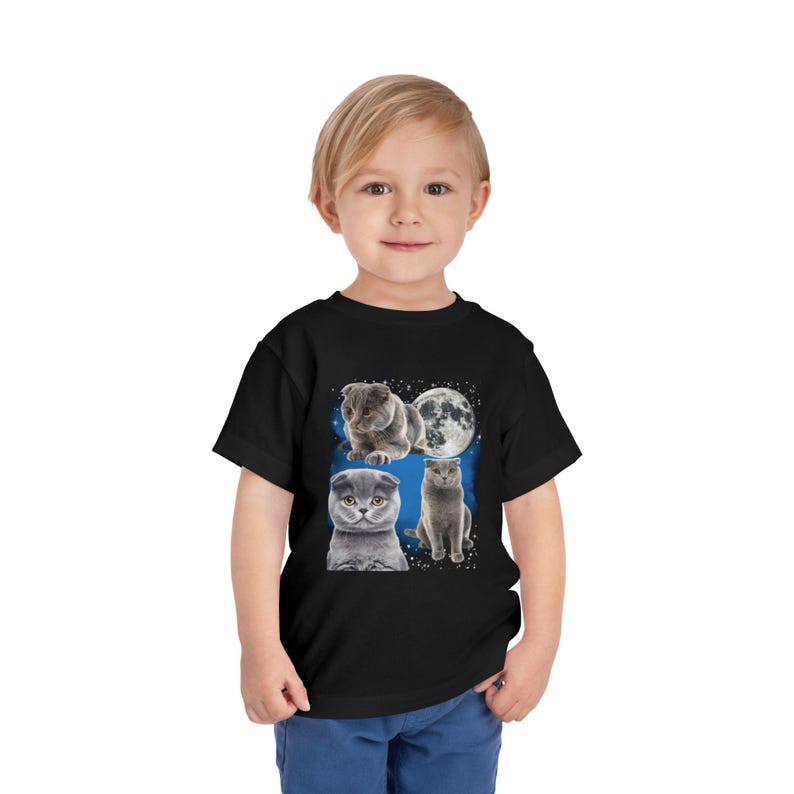 Drei Scottish Fold Mond Shirt, Scottish Fold Katzen T-Shirt, süße Katze Mond Phase T-Shirt, Katzenliebhaber Geschenk, Sweatshirt, Kleinkind, Komfort Farben Bild 4