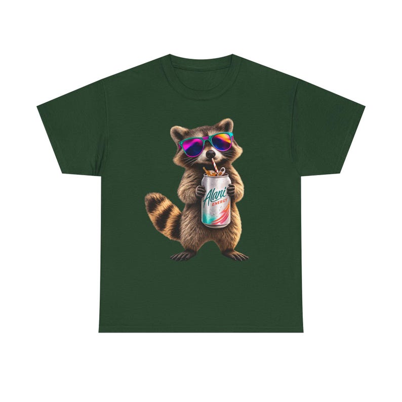 Raccoon Drinking Alani Energy Drink T-Shirt, Quirky Animal Graphic Tee image 13