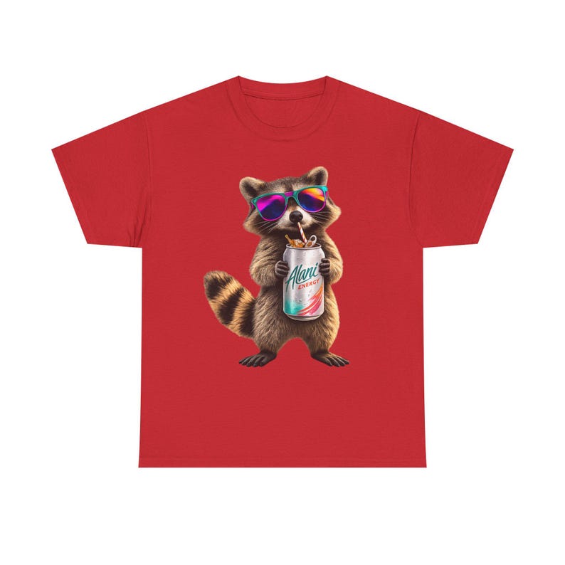 Raccoon Drinking Alani Energy Drink T-Shirt, Quirky Animal Graphic Tee image 20