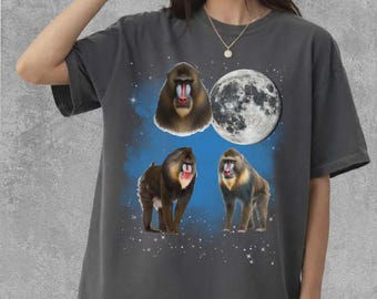 Vintage Three Mandrill Baboon Moon Shirt, Primate Animal Graphic Tee, Retro Monkey T-Shirt, Colorful Baboon Shirt, Toddler Sweatshirt Gift