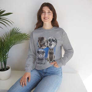 Drei Scottish Fold Mond Shirt, Scottish Fold Katzen T-Shirt, süße Katze Mond Phase T-Shirt, Katzenliebhaber Geschenk, Sweatshirt, Kleinkind, Komfort Farben Bild 14