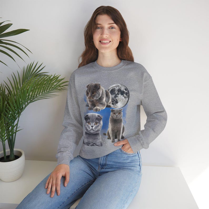 Drei Scottish Fold Mond Shirt, Scottish Fold Katzen T-Shirt, süße Katze Mond Phase T-Shirt, Katzenliebhaber Geschenk, Sweatshirt, Kleinkind, Komfort Farben Bild 14