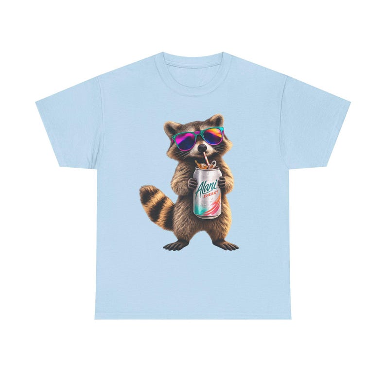 Raccoon Drinking Alani Energy Drink T-Shirt, Quirky Animal Graphic Tee image 14
