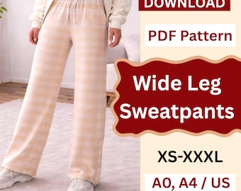 Wide Leg Sweatpants Sewing Pattern | cotton  Palazzo yoga  pajama pants Pattern | Joggers Sewing Pattern | XS-XXXL