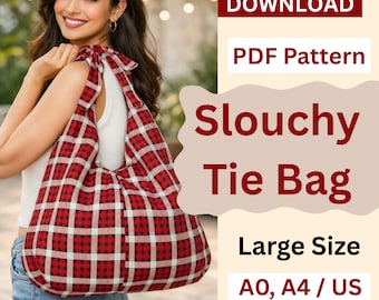 Large Slouchy Tie Bag Sewing Pattern | Hobo Crossbody Shoulder Bag | Beginner Friendly Tote Bag Pattern | DIY Shoulder Bag Pattern