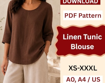 Linen Tunic Blouse Sewing Pattern | Minimalist Scoop Neck Top | Easy Women's Summer Linen Top | Viking Tunic Linen Dress Pattern PDF