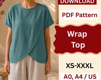 Linen Wrap Top Sewing Pattern PDF | Linen Wrap Blouse Pattern | Women's Wrap Shirt Sewing Pattern | Easy Linen Top PDF | Wrap Blouse Pattern