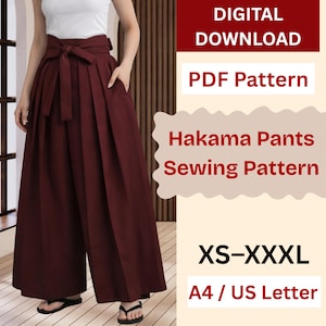 Hakama Pants Sewing Pattern | Lounge Wear Pattern | Women Pants Pattern | Japanese Pants Pattern | Wide Hakama Pants | XXS - XXXL