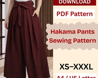 Hakama Pants Sewing Pattern | Lounge Wear Pattern | Women Pants Pattern | Japanese Pants Pattern | Wide Hakama Pants | XXS - XXXL
