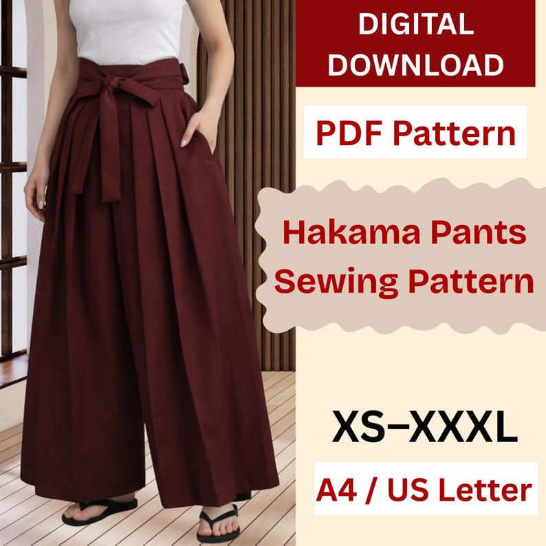 Hakama Pants Sewing Pattern | Lounge Wear Pattern | Women Pants Pattern | Japanese Pants Pattern | Wide Hakama Pants | XXS - XXXL image 1