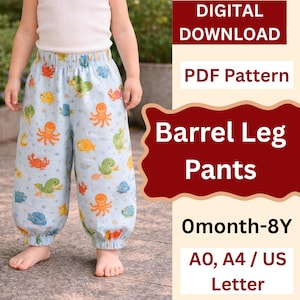 Barrel Leg Pant Sewing Pattern For Baby | Noah Baby Pant Pattern | Baby & Toddler Elastic Waist Pants Pattern | DIY Kid Pants | 0mo-8T