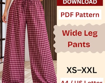 Straight wide leg pants Sewing Pattern | Wide Leg Linen Pants Pattern | Baggy Pants XS-XXL | Digital Download| Wide Leg High-Waist Pants