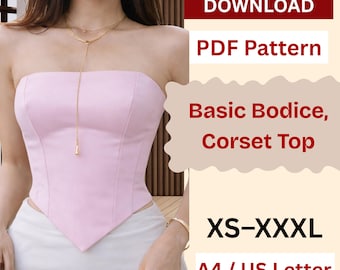 Basic Bodice Sewing Pattern |  Off Shoulder Corset Top Sewing Pattern | Pirate bodice pattern | torso & sleeve pattern | XS-XXL