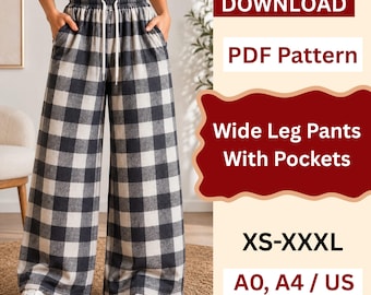 Wide Leg Pants Pattern With Pockets Sewing Pattern PDF |Boho Wide Leg Trousers |Women Linen Pants Pattern | Baggy Pants |Harem Pants Pattern