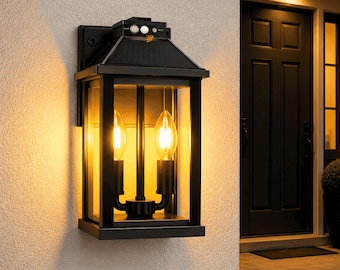 Solar Wall Sconce LED Outdoor Light, Motion Sensor, Dusk-to-Dawn, Waterproof, Warm White, Eco-Friendly Light for Garden & Pathway