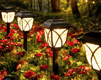 Solar Outdoor Walkway Lights with Water Ripple Glow – Warm & Cold White Waterproof LED Solar Lights for Garden, Pathway and Landscape Decor