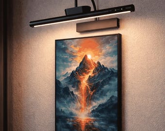Black Cordless Picture Light, Rechargeable LED Wall Art Lamp with Remote, 3 Color Modes, Smooth Dimmable, Luxury Painting & Gallery Light