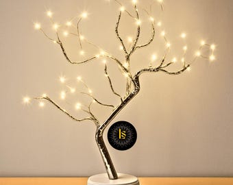 20" LED Bonsai Tree Lamp - Decorative 108 LED Artificial Tree Light with Adjustable Branches, USB/Battery Operated Indoor Christmas Decor