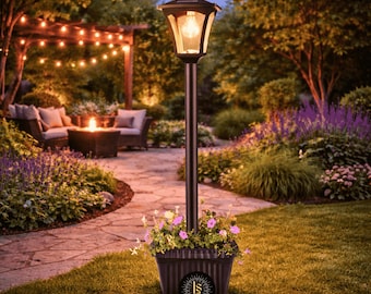 Solar Post Lamp with Planter – 72/76 inch Waterproof Solar Warm White LED Light for Garden, Yard, Patio, Porch, Pathway & Driveway Decor