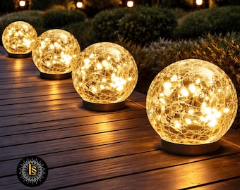 Solar Crackle Ball Lights – Outdoor Waterproof Auto ON/OFF LED Solar Orb Lights for Garden, Yard, Pathway & Landscape Decor