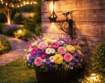 Solar Post Lamp With Planter, Floor & Wall Mount Auto On/Off LED Lantern with Drainage Flower Pot for Patio Garden Balcony Porch Decor