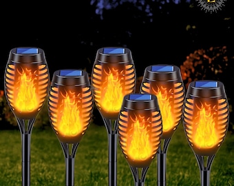 Solar Flame Torch Lights for Outdoor - Waterproof LED Torches, 6 and 12 Pack Decorative Bright Lights for Pathway, Camping, Garden & Patio