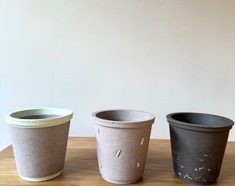 Handmade Ceramic Plant Pot, Black Sprinkle Pebble Planter