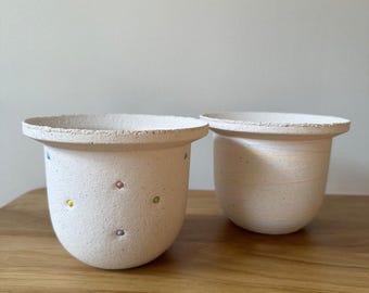 Handmade Ceramic Planter | Neutral Stoneware Pot with Pebble Accents